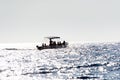 People tourist migrants on motor boat ship on seaP Royalty Free Stock Photo