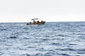 People tourist migrants on motor boat ship on seaP Royalty Free Stock Photo