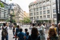 People, tourist watching The Statue of Head Franz Kafka, the outdoor sculpture by David Cerny