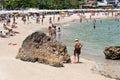 People tourists on the beach of Morro de Sao Paulo in the city of Cairu, Brazil