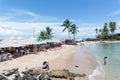 People tourists on the beach of Morro de Sao Paulo in the city of Cairu, Brazil