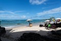 People tourists on the beach of Morro de Sao Paulo in the city of Cairu, Brazil