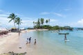 People tourists on the beach of Morro de Sao Paulo in the city of Cairu, Brazil