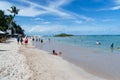 People tourists on the beach of Morro de Sao Paulo in the city of Cairu, Brazil