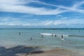 People tourists on the beach of Morro de Sao Paulo in the city of Cairu, Brazil