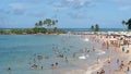 People tourists on the beach of Morro de Sao Paulo in the city of Cairu, Brazil