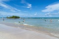 People tourists on the beach of Morro de Sao Paulo in the city of Cairu, Brazil