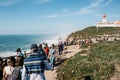 People or tourists at Cape Roca in Portugal.