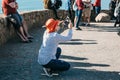 People or tourists at Cape Roca in Portugal. Royalty Free Stock Photo