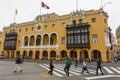 People and Tourists Crossing the Street at the Plaza Mayor in Li