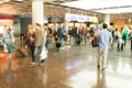 People tourists with travel suitcase, blurred speed motion, Frankfurt, Germany