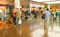 People tourists with travel suitcase, blurred speed motion, Frankfurt, Germany