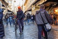 People and Tourists walking along the Main Streets of Florence by day, Italy