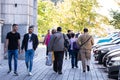 People and tourists walking in Bucharest Old Town, Romania, 2022 Royalty Free Stock Photo