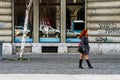 People and tourists wander the streets of the Bucharest Old Town Royalty Free Stock Photo