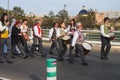 People in traditional costumes at the Fallas festival in Valencia, Spain