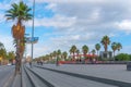 People & traffic, late afternoon in seaside Barcelona, Spain. Royalty Free Stock Photo