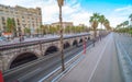 People & traffic, late afternoon in seaside Barcelona, Spain. Royalty Free Stock Photo