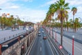 People & traffic, late afternoon in seaside Barcelona, Spain. Royalty Free Stock Photo