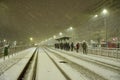 People in traffic through snow in Bucharest, Romania, January 20, 2024