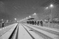 People in traffic through snow in Bucharest, Romania, January 20, 2024