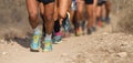 People trail running on a mountain path Royalty Free Stock Photo