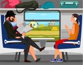 People train passengers characters scene flat set Royalty Free Stock Photo