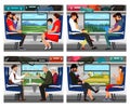 People train passengers characters scene flat set Royalty Free Stock Photo