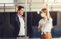 People on the train wear anti-virus masks and travel during rush hours. passengers inside the Sky Train with the masks on all