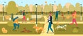 People Training Dogs in Park Flat Illustration