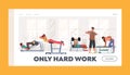 People Training in Gym Landing Page Template. Sport Activity, Healthy Life. Male and Female Characters Exercising Royalty Free Stock Photo