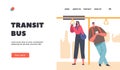 People in Transit Bus Landing Page Template. City Dwellers Men and Women Passengers in Public Transport Interior