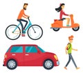 People with Transport Icons Vector Illustration Royalty Free Stock Photo