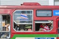 People travel in a Bus in the official bus line in Bangkok