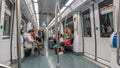 People travel by Metro in Barcelona , Spain.