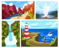 People travel outdoor, beautiful nature landscape in national park, active recreation, vector illustration