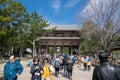 People traveler, group tour, local people, Japanese people visited and traveled around Todaiji Temple at the afternoon, Nara