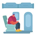 People Traveling by Airplane Concept. Young Man Sitting in Comfortable Seat near Emergency Exit Relaxing Royalty Free Stock Photo