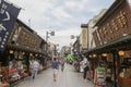 2018 MAY 03. TOKYO JAPAN. people traveling and shopping at old historic traditional city town, KANAMACHI at EDOGAWA city