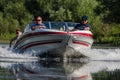 People travelling on the Danube with an engine boat