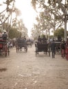 People travelling in a horse drawn carriages at the Seville Fair Royalty Free Stock Photo