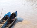 People travelling to work on normal daily lifestyle in transport boat at MEKONG river bank of LUANG PRABANG