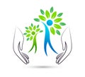 People tree green leaf hands and hearts logo.