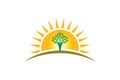 People Tree of Life in sunshine logo. Family of three persons tree strong