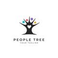 People tree logo, tree with branch and colorful people icon logo sign Royalty Free Stock Photo
