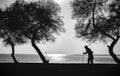 People and Trees. Elderly woman walking on a cane Royalty Free Stock Photo