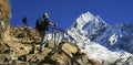 People Trekking Scenic Landscape View Nepal Himalaya Mountains Namche Bazaar Everest Base Camp Royalty Free Stock Photo