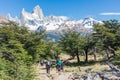 People trekking to the Mount Fitz Roy, Patagonia Argentina