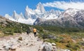 People trekking to the Mount Fitz Roy, Patagonia Argentina