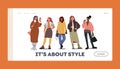 People in Trendy Apparel Landing Page Template. Group of Stylish Women in Autumn Fashion Outfits. Modern Casual Clothes